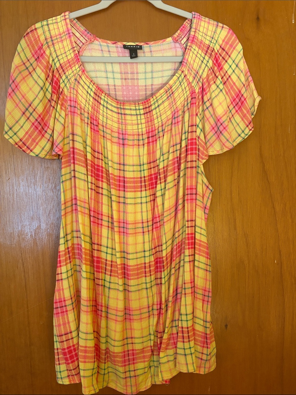 Torrid Yellow Pink Plaid Scoop Neck Tunic 3